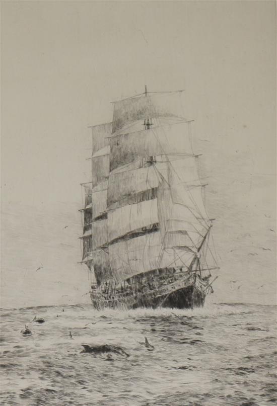 Rowland Langmaid, etching with drypoint, Cutty Sark, 33 x 22cms